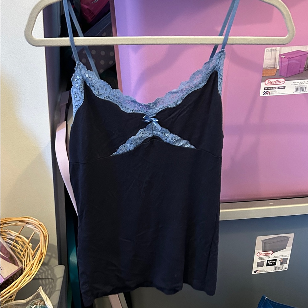 Blue Lace Trim Cami Lounge Top